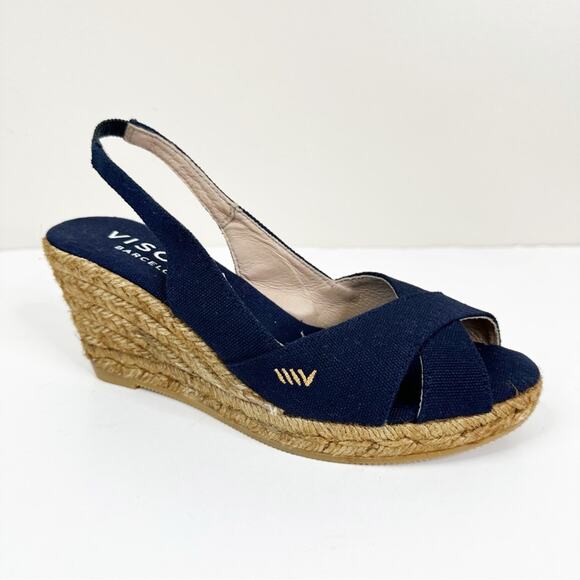 Viscata Calella Wedge Sandals Womens 36 Navy Blue Slingback Espadrilles - Picture 2 of 13
